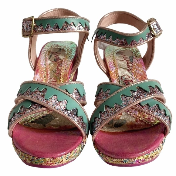 IRREGULAR CHOICE LIMITED EDITION ICECREAM GLITTER STRAPPY HIGH HEEL SANDALS 5.5 - Picture 2 of 9